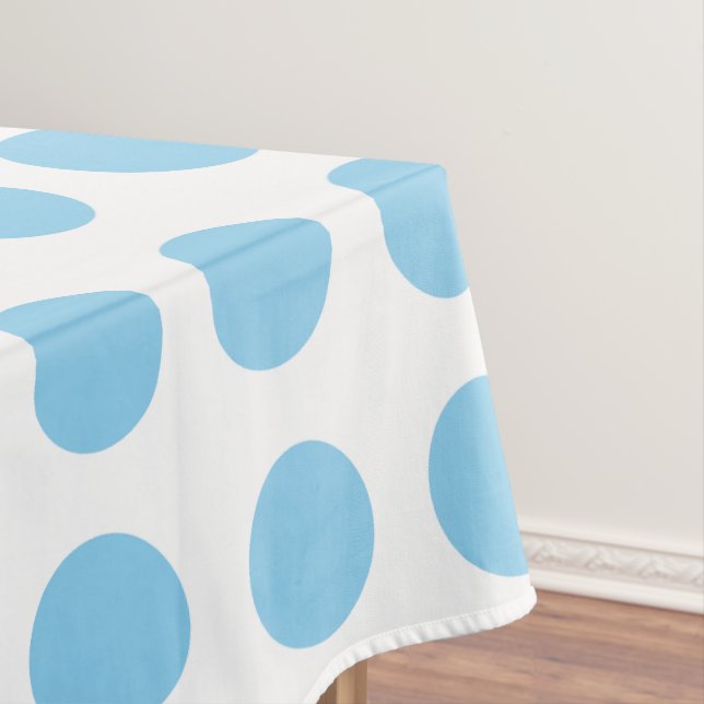 Baby Blue on White Large Horizontal Polka Dots Tablecloth (In Situ)