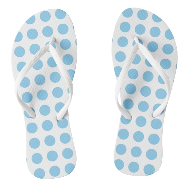 Baby blue on White Large Horizontal Polka Dots Thongs (Footbed)
