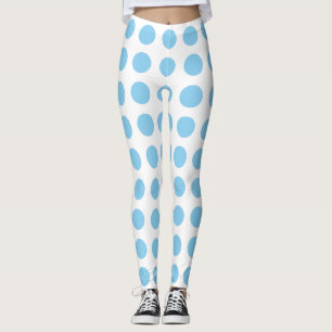 Baby Blue on White Large Size Horiz. Polka Dots Leggings