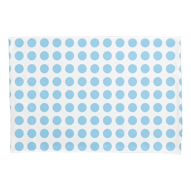 Baby Blue on White Large Size Horiz. Polka Dots Pillowcase (Front)