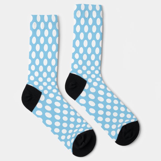 Baby Blue on White Large Size Polka Dots Socks (Right)