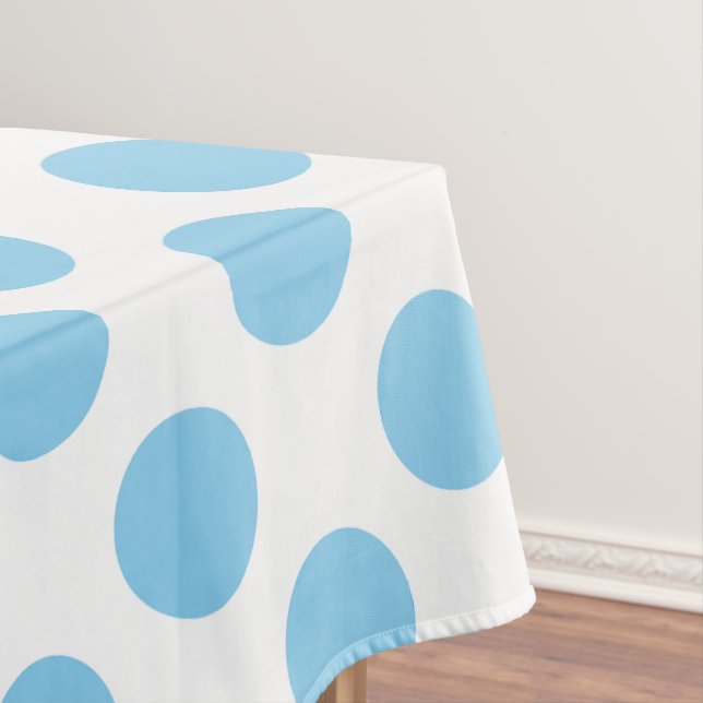 Baby Blue on White Large Size Polka Dots Tablecloth (In Situ)