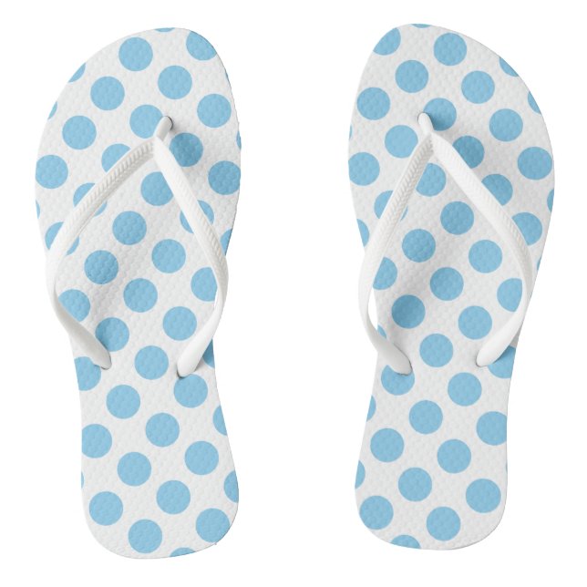Baby blue on White Large Size Polka Dots Thongs (Footbed)