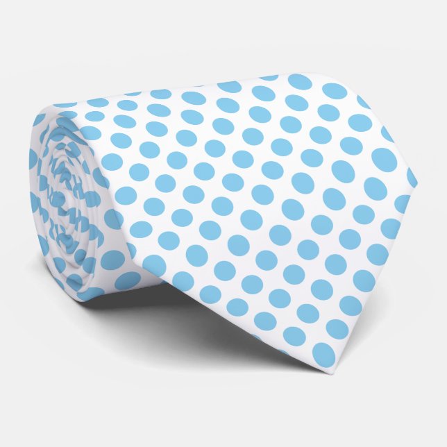 Baby Blue on White Large Size Polka Dots Tie (Rolled)