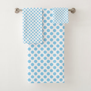 Baby Blue on White Medium Size Polka Dots Bath Towel Set
