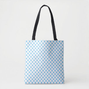 Baby Blue on White Medium Size Polka Dots Pattern Tote Bag
