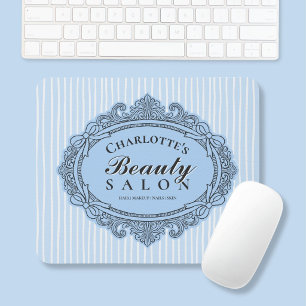 Baby Blue Ornate Bow Frame Salon Mouse Pad