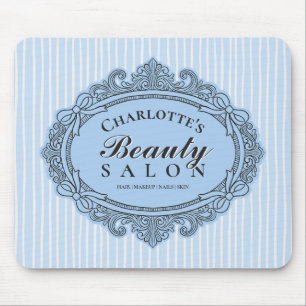Baby Blue Ornate Bow Frame Salon Mouse Pad