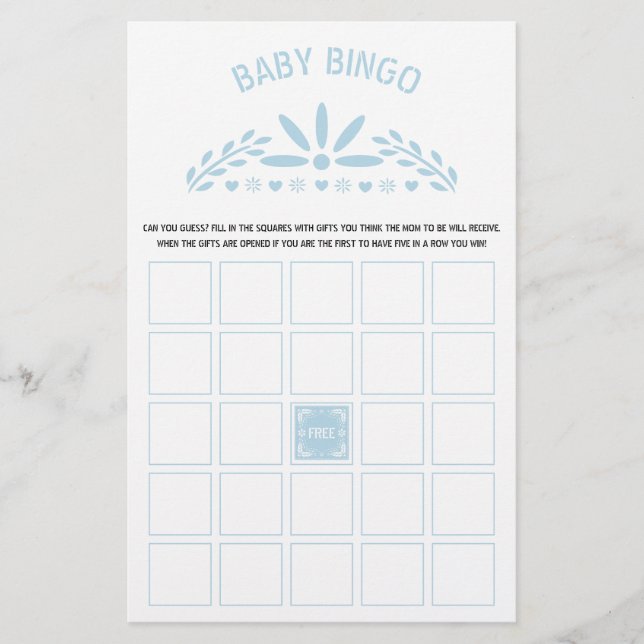 Baby blue Papel Picado Baby Boy Shower Bingo game Flyer (Front)