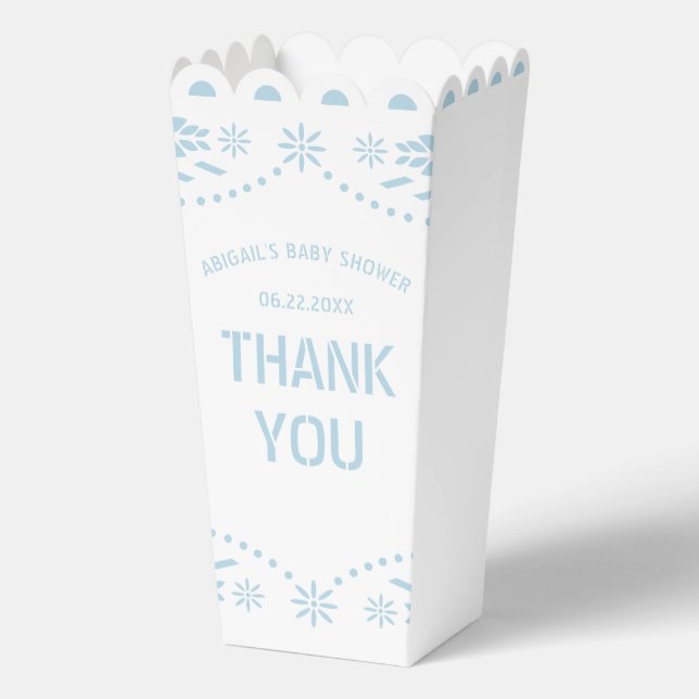 Baby blue papel picado Thank You Baby Shower Favour Box (Front)
