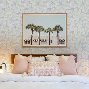 Baby Blue Pastel Topical Leaf Wallpaper