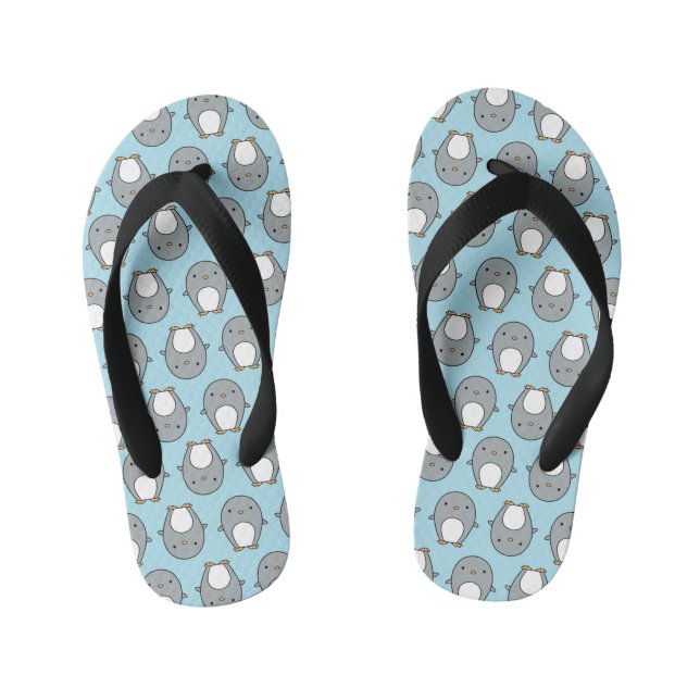 Baby Blue Penguin Pattern Kid's Thongs (Footbed)