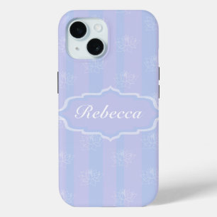 Baby Blue personalised delicate Lotus pattern iPhone 15 Case