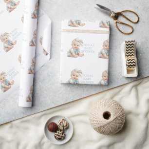 Baby Blue Personalised Name Baby Shower Wrapping Paper