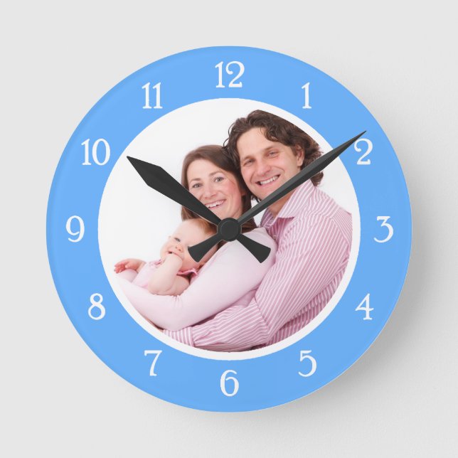 Baby Blue Photo Frame Round Clock (Front)