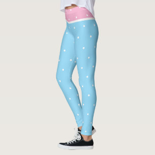 Baby Blue Pink and White Polka Dots Leggings