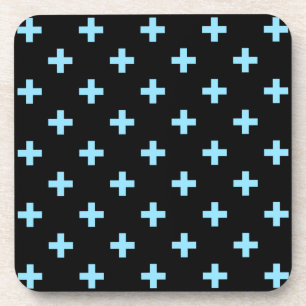 Baby blue polka crosses on black coaster
