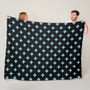 Baby blue polka crosses on black fleece blanket
