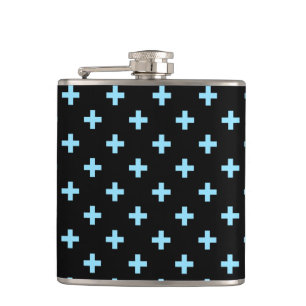 Baby blue polka crosses on black hip flask