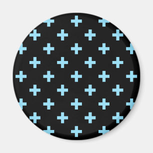 Baby blue polka crosses on black magnet