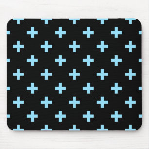 Baby blue polka crosses on black mouse pad