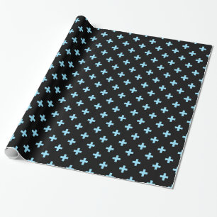 Baby blue polka crosses on black wrapping paper