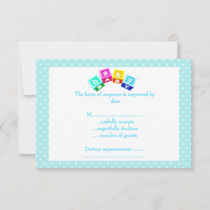 baby blue polka dot blocks RSVP card