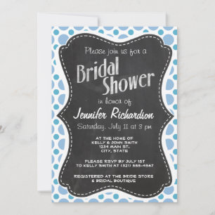 Baby Blue Polka Dots; Vintage Chalkboard Invitation