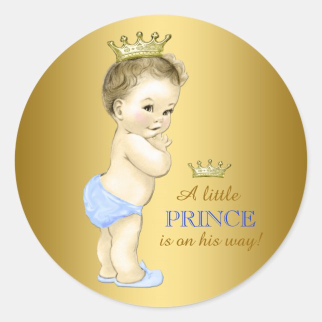 Baby Blue Prince Baby Shower Classic Round Sticker (Front)