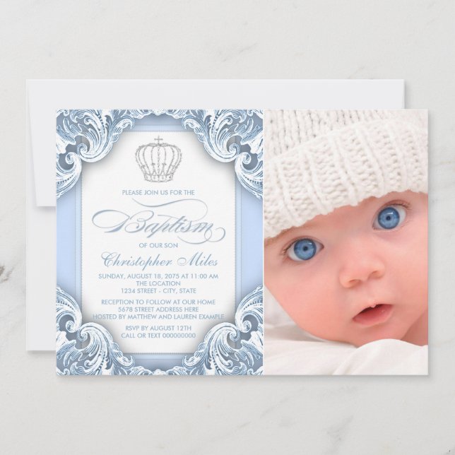 Baby Blue Prince Baptism Invitation (Front)