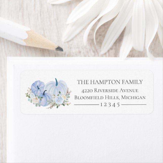 Baby Blue Pumpkin Floral Fall Return Address Label (Insitu)