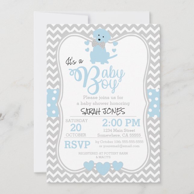 Baby Blue Puppy Baby Shower Invitation (Front)