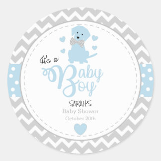 Baby Blue Puppy Baby Shower Stickers