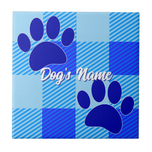 Baby Blue Puppy Paw Prints Custom Name Ceramic Tile
