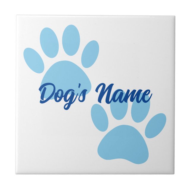 Baby Blue Puppy Paw Prints Custom Name Ceramic Tile (Front)