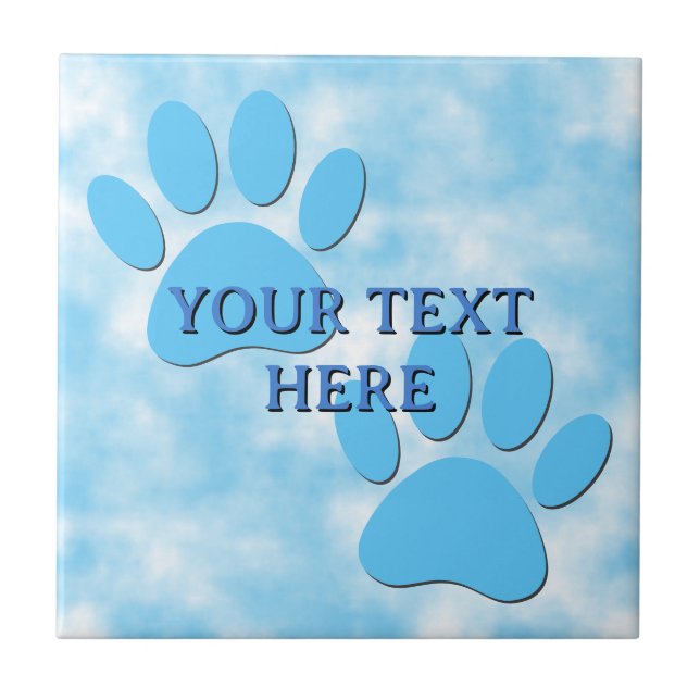 Baby Blue Puppy Paw Prints Custom Text Ceramic Tile (Front)