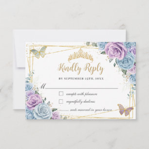 Baby Blue Purple Lilac Floral Quinceañera Sweet 16 RSVP Card