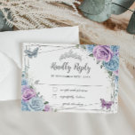 Baby Blue Purple Lilac Floral Silver Quinceañera RSVP Card<br><div class="desc">Personalise this lovely RSVP card with your own wording easily and quickly. Simply click the Edit Using Design Tools button to further edit the text, wording, font style, font size, font colour, add more text, move or remove some images. The butterflies and crown are moveable, resizable, multipliable and removable. Customise...</div>