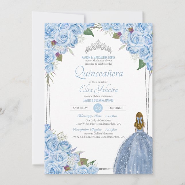 Baby Blue Quinceanera Cinderella Princess Birthday Invitation (Front)