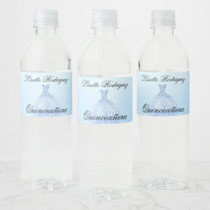 Baby Blue Quinceanera Water Bottle Label