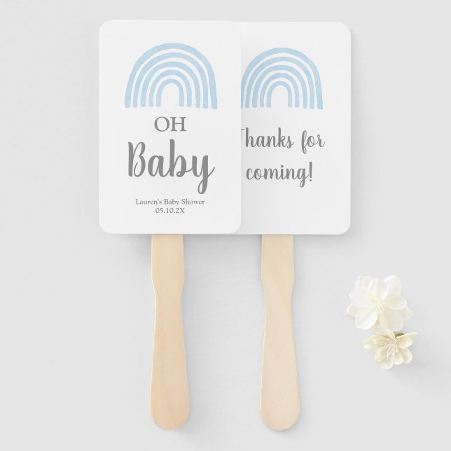 Baby Blue Rainbow baby shower Hand Fan (Front and Back)