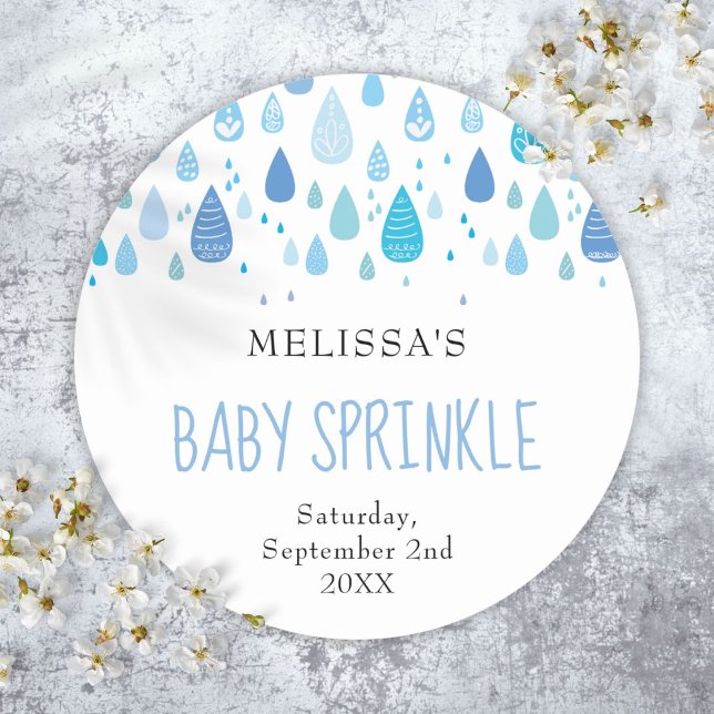 Baby Blue Raindrops Baby Sprinkle Shower Classic Round Sticker (Baby Blue Raindrops Baby Sprinkle Shower Classic Round Sticker)