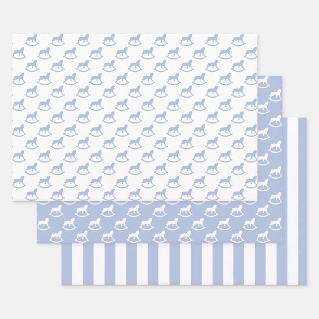 Baby Blue Rocking Horse Wrapping Paper Sheet (Set)