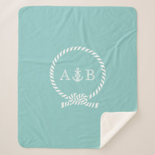 Baby Blue Rope and Anchor Monogrammed Sherpa Blanket