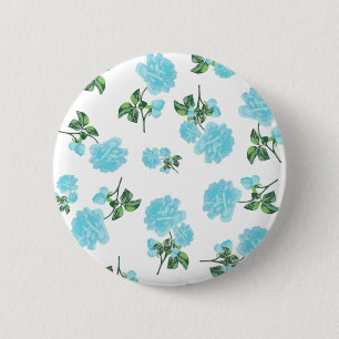 Baby Blue Roses floral pattern on White 6 Cm Round Badge