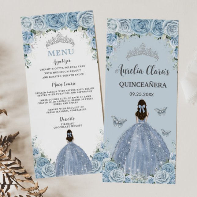 Baby Blue Roses Floral Princess Quinceañera Menu (Creator Uploaded)