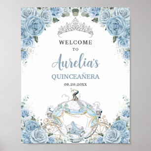 Baby Blue Roses Princess Carriage QUINCEAÑERA 16th Poster