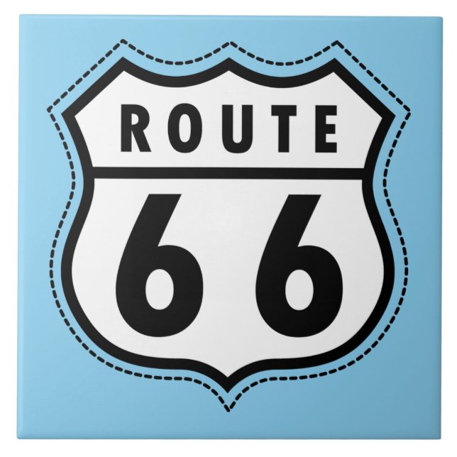 Baby Blue Route 66 sign Ceramic Tile (Front)