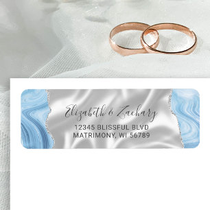 Baby Blue Silver Agate Silk Wedding Return Address Label