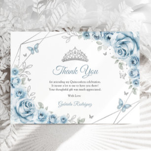 Baby Blue Silver Floral Quinceanera Thank You Card